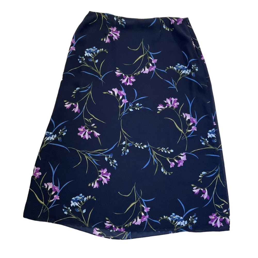 Jaclyn Smith Classic Women Size XL Blue Floral Skirt Midi Side Zip 7-221